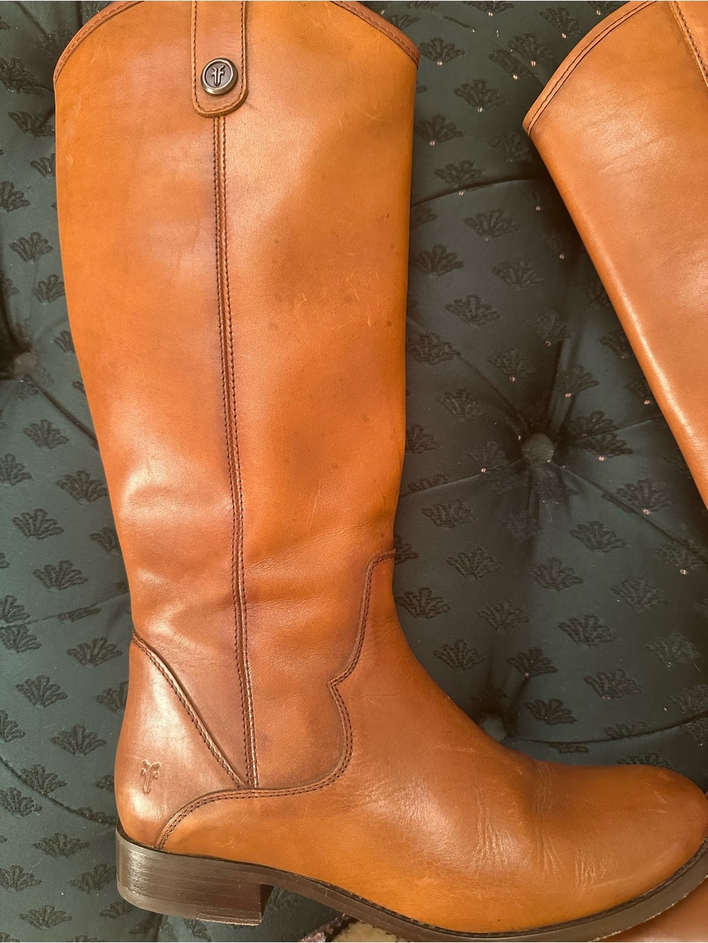 Frye Marissa Medallion Inside Zip Tall Boot. Color: Cognac. - Picture 7 of 15